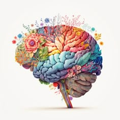 the human brain is made up of colorful flowers and leaves