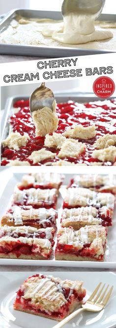 cherry cream cheese bars on a white plate