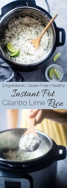 instant pot cilantro lime rice is being cooked in an instant pressure cooker