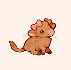 a little brown dog with a pink bow on it's head is sitting down