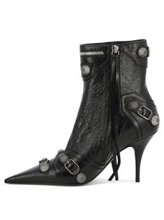 Step into the spotlight with these stunning ankle boots. Featuring an inner zipped closure with a knotted leather puller, these boots are not only stylish but also convenient to put on and take off. The leather sole ensures durability and comfort, while the pointed toe adds a touch of sophistication to any outfit. Whether you're dressing up for a night out or adding a trendy touch to your everyday look, these ankle boots are the perfect choice. Add a bold and confident statement to your wardrobe Edgy High Ankle Boots With Leather Sole, Winter High Ankle Moto Boots In Calf Leather, Edgy High Ankle Leather Boots, Calf Leather High Heel Winter Boots, High Heel Calf Leather Winter Boots, Winter Calf Leather Moto Ankle Boots, Winter High Heel Calf Leather Boots, Edgy Ankle Boots With Zipper Closure, Edgy High Ankle Leather Heeled Boots