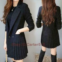 Womens Slim Fit long Blazer Jacket Lapel Collar Ruffles Black Coat Size:S-2XL Color:Black Material:Cotton Blend Size US XXS=Asian S US XS=Asian M  US S=Asian L US M=Asian XL US L=Asian 2XL Note: 1.Measured by hand ,may 1-2cm error.measure yourslef before order it. 2.As different computers display colors differently, the color of the actual itemmay vary slightly from the above images. 3.We can not guarantee 100% the customers can fit the shoes because of the individual size.We appreciate your und Office Long Sleeve Outerwear With Ruffles, Office Outerwear With Ruffles And Long Sleeves, Office Long Sleeve Ruffled Outerwear, Pleated Long Sleeve Fall Blazer, Black Long Sleeve Outerwear With Ruffles, Fitted Pleated Blazer For Fall, Fall Pleated Outerwear For Office, Pleated Long Sleeve Formal Outerwear, Pleated Outerwear For Fall