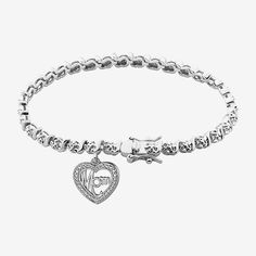 This elegant Sparkle Allure women's S-link diamond accent tennis bracelet features a heart mom charm and makes a beautiful addition to any jewelry wardrobe. Hand-crafted in fine silver over bronze and contains a genuine diamond accent to enhance the design and appearace. The 7.25" bracelet includes a tongue in groove clasp and double figure 8 safety catch. This show stopping piece made as the perfect essential for your daily outfit and is sure to leave an impression.Features: In A Gift Box, Nick Heart Tennis Bracelet, Bracelets Tennis, Mom Jewelry, Figure 8, Tennis Bracelet, Pure Silver, Fine Silver, Clothing And Shoes, Silver Bracelet