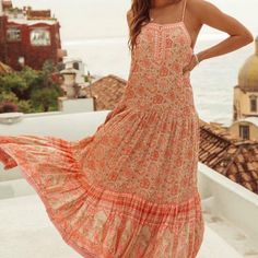 Note: See Last 2 Pics For Actual Item Boho Hippy Free People Gypsy Retro Vintage Spell Vici Chic Anthro Faithful Love Lemons Coachella Madewell Contemporary Lovers Will Love This! So Boho Chic! Pre-Order Ships 2 Weeks After Purchase Colors May Appear Slight Different Due To Screen Display Settings & Professional Lighting. Summer Tiered Boho Print Dress, Orange Tiered Beach Dress, Beach Maxi Dress With Boho Print And Spaghetti Straps, Beach Boho Print Maxi Dress With Spaghetti Straps, Orange Tiered Maxi Dress For Beach, Bohemian Tiered Sundress With Floral Print, Bohemian Tiered Floral Print Sundress, Bohemian Sundress With Spaghetti Straps For Garden Party, Summer Bohemian Tiered Boho Dress