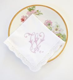 Personalized Handkerchief, Personalized Handkerchief Wedding, Handkerchief Wedding, Personalized Handkerchiefs, Crochet Edge