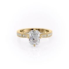 The Rebecca YG RAD Moissanite Engagement Ring Solitaire, Lab Diamond Engagement Ring, Types Of Diamonds, Moissanite Wedding Bands, Pave Setting, Radiant Cut, Engagement Ring Wedding Band, Diamond Design, Designer Engagement Rings