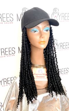 Instant wig made with crochet passion twist synthetic extensions. Crochet hair is sewn inside the hat to make this quick hat wig. Exactly as seen in listing