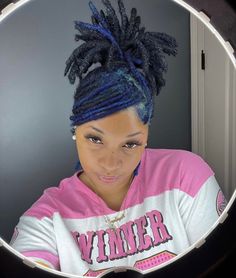 Blue Roots Black Hair Locs, Dark Blue Locs, Blue Locs Black Women, Retwist Styles, Lock Hairstyles, Black Locs, Dyed Locs