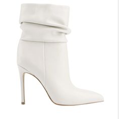 Rayya Is A Stylish Dress Bootie Available In Chic Cream Leather. Details: Heel Height: 4.13" Upper Material: Leather Outsole Material: Manmade Lining Material: Textile/Synthetic Product Collection: Boots & Booties New In A Box Size 37 White Fitted Formal Boots, White Formal Fitted Boots, Formal White Fitted Boots, White Fitted Boots For Evening, Elegant White Heels For Fall, Chic White Fitted Boots, Chic Fitted White Boots, White Spring Office Boots, Elegant White Evening Boots