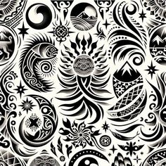 an artistic black and white background with many different designs