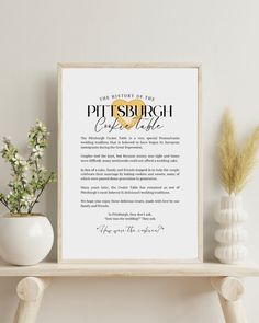 a framed print with the words pittsburgh and an image of a plant