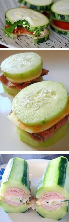 there are pictures of sandwiches made with cucumbers