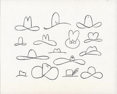 a drawing of many hats with different shapes and sizes on them, all drawn in one line