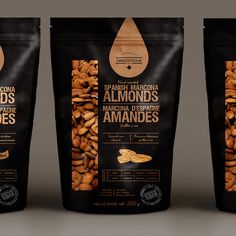 three bags of almonds are shown side by side