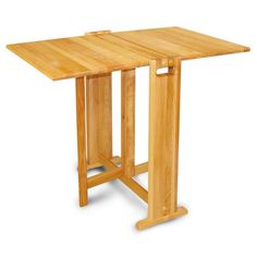 a small wooden table with one leg extended and the top raised up to allow for two people