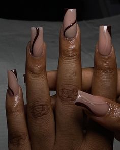 Simple Brown Nails, Neon Tips, Food Fusion, Dope Nail Designs, Fall Acrylic Nails