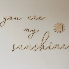 the words you are my sunshine written in cursive type on a white wall