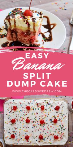 an easy banana split dump cake with sprinkles