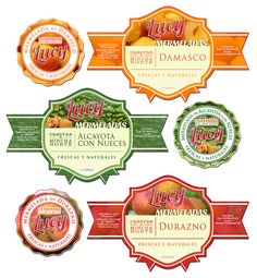 six labels for different types of fruit