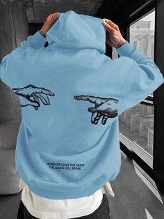 Baby Blue Casual Collar Long Sleeve Fabric Animal,Letter Pullovers Embellished Medium Stretch  Men Clothing Beige Hoodie Outfit Men, Hoodie Outfit Men Streetwear, Streetwear Hoodie Design, Hoodies Streetwear, Hoodie Outfit Men, Graphic Sweatpants, Cloth Brand, Drop Shoulder Hoodie, Drip Outfit Men