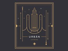 an art deco poster with the words urban catering in gold on a black background,