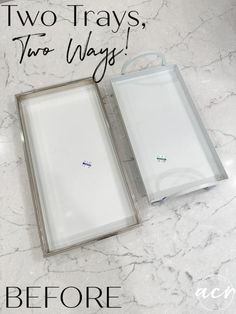 two trays sitting next to each other on a marble counter top with the words, two trays, two ways before and after