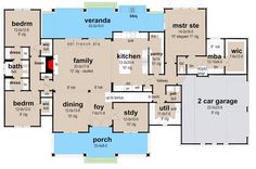 the floor plan for a house with two garages and an attached pool area,