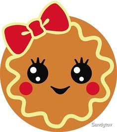 a cookie with a red bow on it's head is shown in the shape of a smiling face