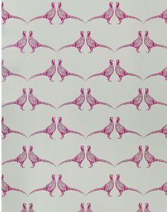 two pink birds are sitting on the edge of a white wallpaper with red lines