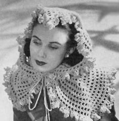 an old photo of a woman wearing a crocheted shawl