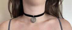 Love this piece, handmade and totally one of a kind. I have used black velvet (1cm wide but 1.5cm can be selected when purchasing) and a clasp with an extender for the body of this choker. The additional feature that make this piece totally unique is the very pretty heart, which has been reclaimed from a vintage bracelet. Simple in design but a VERY impactful piece. Love it!  Currently measures 30cm for the choker with an additional 5cm extender but the length can be changed, please select when Gothic Heart-shaped Choker For Gift, Black Heart-shaped Metal Choker, Grunge Heart-shaped Necklace For Gifts, Elegant Black Heart Pendant Choker, Black Heart Pendant Choker, Silver Heart Choker For Festivals, Black Sterling Silver Choker For Gift, Heart-shaped Silver Choker For Festivals, Black Sterling Silver Choker As Gift