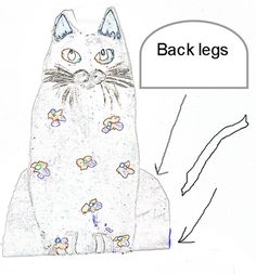 a drawing of a cat with flowers on it's chest and back legs, sitting next to a sign that says back legs