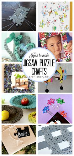 several pictures with the words how to make jigsaw puzzle crafts