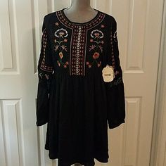 Nwt Altar'd State Dress Black With Embroidery Zips Up Back Never Worn Lined Excellent Condition Size: Large Long Sleeve With Button Closure Length: 32" Black Bohemian A-line Dress, Black A-line Bohemian Dress, Casual Black Long Sleeve Embroidered Dress, Black Embroidered Long Sleeve Mini Dress, Black Tunic Dress For Spring, Black Bohemian Embroidered Mini Dress, Black Fitted Boho Dress For Spring, Fitted Black Boho Dress For Spring, Black Embroidered Dress For Fall