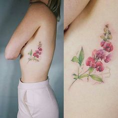 two pictures side by side one with pink flowers and the other with green leaves on it