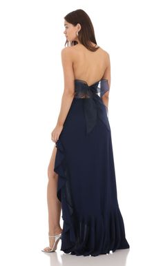 Bow Corset, Corset Maxi Dress, Navy Prom Dresses, Prom Dress Inspo, Prom Inspo, Deb Dresses, Stunning Prom Dresses, Lucy In The Sky, Prom Dress Inspiration