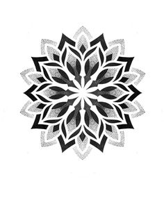 a black and white drawing of a flower with leaves on it's petals in the center