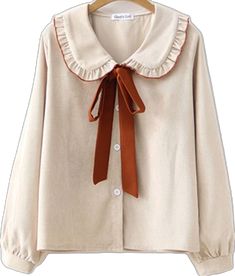 Cute Collared Fall Shirt, Cute Collared Shirt For Fall, Cute Long Sleeve Blouse For School, Cute Collared Tops For Fall, Casual Blouse With Cute Collar For Fall, Casual Tops With Doll Collar And Buttons, Cute Cotton Fall Blouse, Cute Ruffled Collar Tops For Fall, Cotton Blouse For School