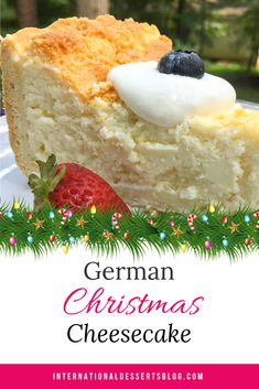 a piece of german christmas cheesecake on a plate