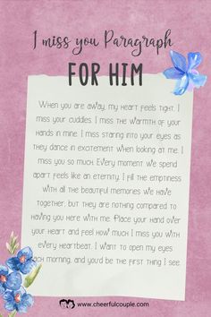 Cute Image of I Miss You Paragraph for Him - A love note for your husband or boyfriend Paragraph For Boyfriend, Love Letters To Your Boyfriend, Letter For Him