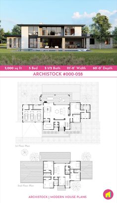 two story house plan with three floors and an open floor plan for the second level