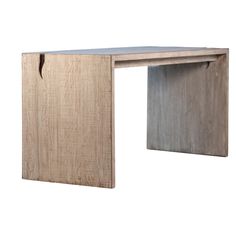 a desk made out of plywood with a white top and grey bottom, on a white background