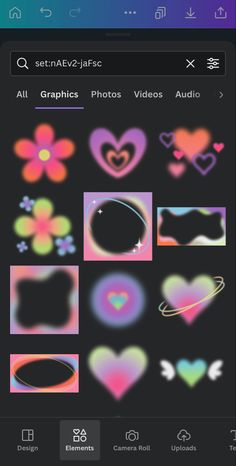 an iphone screen with different images and text on the bottom right corner, including heart shapes