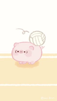 a pink pig with a volleyball ball on it's back and its head in the air