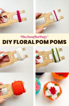 the instructions for how to make a diy floral pom poms with yarn