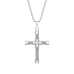 "Showcase the strength of your faith with this stainless steel cross pendant necklace. Showcase the strength of your faith with this stainless steel cross pendant necklace. Pendant size: 2.44""W x 1.5""L Chain length: 22 in. Chain type: ball Metal: stainless steel Finish: polished Packaging: boxed Please note, due to the high value of this item, a signature may be required upon delivery. Size: 22"". Color: White. Gender: male. Age Group: adult." Stainless Steel Cross Pendant Necklace For Faith, Gift White Gold Cross Necklace In Stainless Steel, Silver Stainless Steel Cross Necklace, Nickel-free Stainless Steel Cross Pendant Necklace, White Gold Stainless Steel Crucifix Necklaces, Nickel-free Stainless Steel Crucifix Necklaces, White Gold Stainless Steel Cross Pendant Necklace, White Gold Stainless Steel Crucifix Necklace, White Gold Stainless Steel Cross Necklace