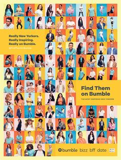 an advertisement for bumble bizz's new yorkers, find them on bumble