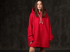 Oversized hoodie - long(dress 90 cm)/middle (75 cm)/short (60 cm) * wool or cotton * deep hood perfect form * Pockets in the side seams  (long and middle variants) * quality material * 3 length: long (looks like a dress 90 cm) middle (75 cm) short (60 cm) * Rich wool texture or Warm fleeced cotton * Real thick cotton cord on the hood * Deep hood * 40% of wool Measurements LONG (85 cm) - One Size (will be good for S, M, L, XL) chest width - 74 cm (1/2 of hoodie) back length - 85  cm length of the Red Hoodie Outfit, Wool Texture, Hoodie Back, Wool Hoodie, Baggy Hoodie, Loose Hoodie, Warm Dresses, Cute Hoodie, Oversize Women