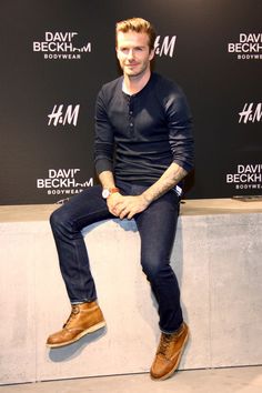 Cool David Beckhem Hairstyle Latest Collection 2015 Check more at http://mensfadehaircut.com/david-beckhem-hairstyle-latest-collection-2015/ Henley Shirt Outfit, David Beckham Outfit, David Beckham Style Outfits, Black Long Sleeve Henley, David Beckham Style, David And Victoria Beckham, Brown Leather Watch, David Beckham, 가을 패션