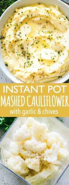 mashed cauliflower with garlic and chives is an easy side dish for any meal